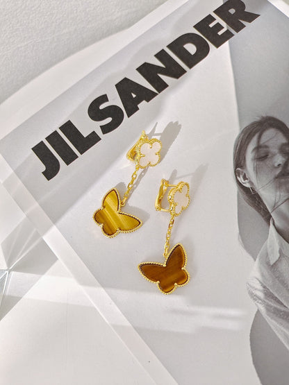 [Camiery]BUTTERFLY 2 MOTIF TIGER EYE MOP EARRINGS