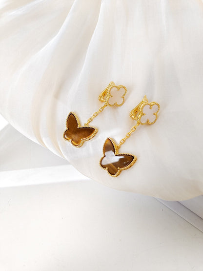[Camiery]BUTTERFLY 2 MOTIF TIGER EYE MOP EARRINGS