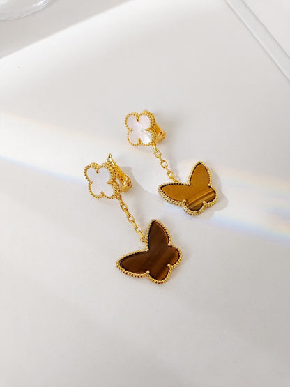 [Camiery]BUTTERFLY 2 MOTIF TIGER EYE MOP EARRINGS