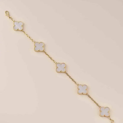[Camiery]CLOVER WHITE PEARL MOP 5 MOTIF BRACELET COLLECTION