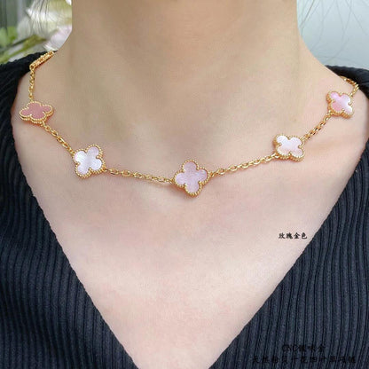[Camiery]CLOVER 10 MOTIFS PINK MOP NECKLACE