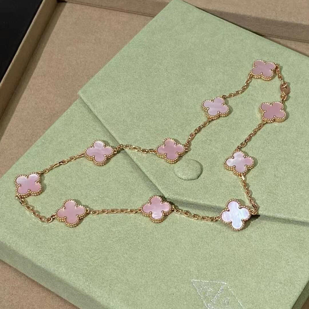 [Camiery]CLOVER 10 MOTIFS PINK MOP NECKLACE
