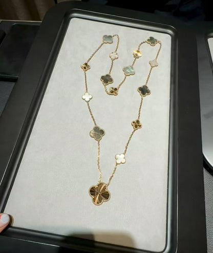 [Camiery]DETACHABLE CLOVER 15(11+4) FLOWER ROSE GOLD NECKLACE SET