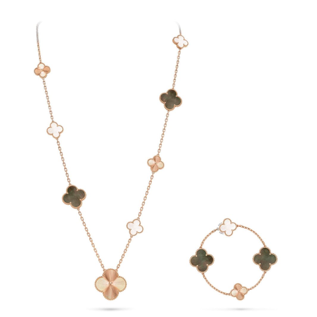 [Camiery]DETACHABLE CLOVER 15(11+4) FLOWER ROSE GOLD NECKLACE SET