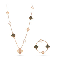 [Camiery]DETACHABLE CLOVER 15(11+4) FLOWER ROSE GOLD NECKLACE SET