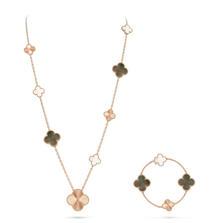 [Camiery]DETACHABLE CLOVER 15(11+4) FLOWER ROSE GOLD NECKLACE SET