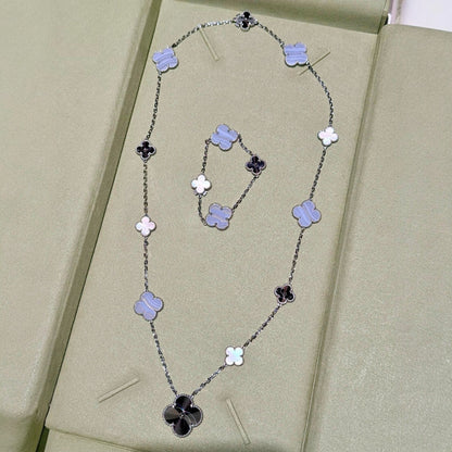 [Camiery]DETACHABLE CLOVER 15(11+4) FLOWER SILVER NECKLACE SET