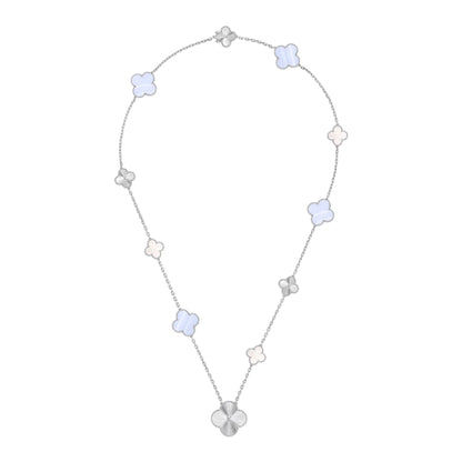 [Camiery]DETACHABLE CLOVER 15(11+4) FLOWER SILVER NECKLACE SET