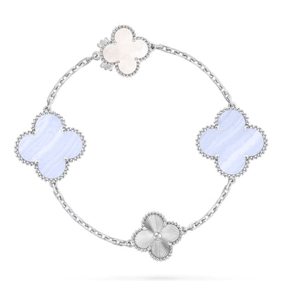 [Camiery]DETACHABLE CLOVER 15(11+4) FLOWER SILVER NECKLACE SET