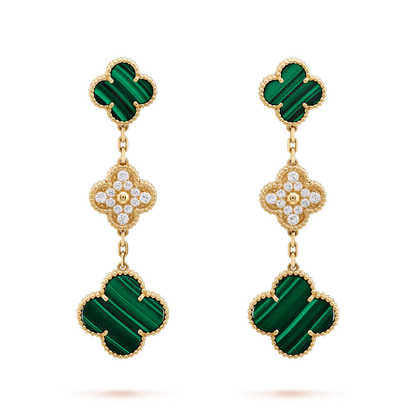 [Camiery]CLOVER EARRINGS GOLD MALACHITE DIAMOND 3 MOTIF