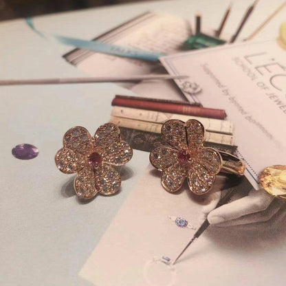 [Camiery]FRIVOLE PINK GOLD FLOWER DIAMOND EARRINGS