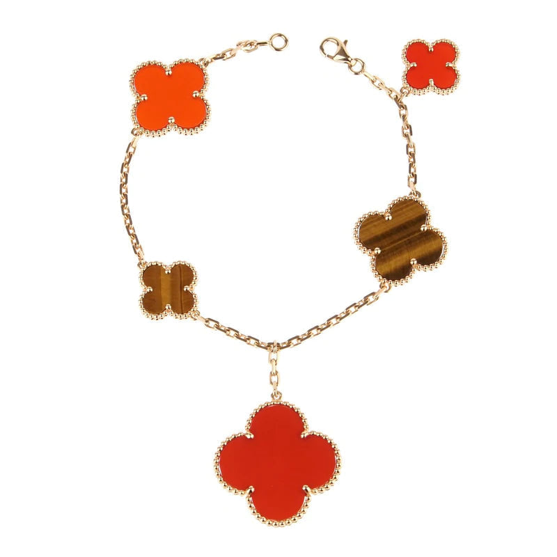[Camiery]CLOVER BRACELET 5 MOTIFS CARNELIAN TIGER EYE