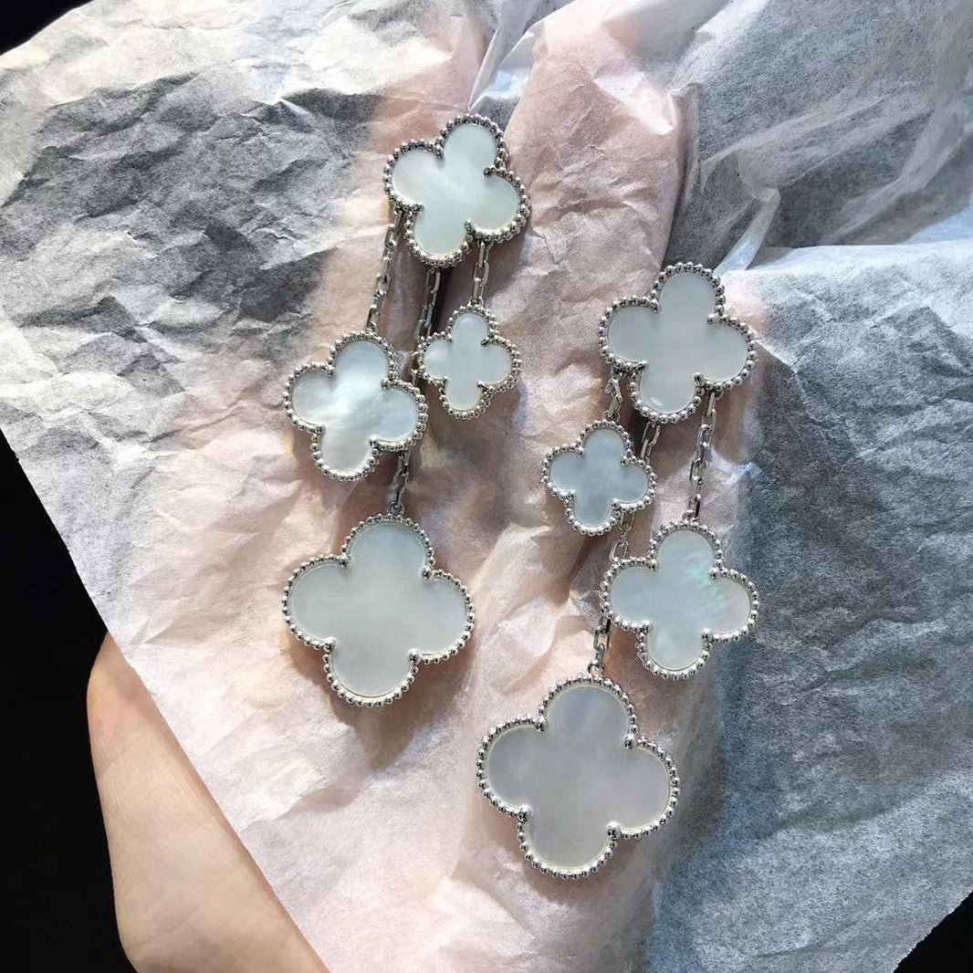 [Camiery]CLOVER EARRINGS WHITE MOP 4 MOTIFS SILVER