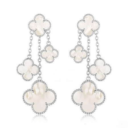 [Camiery]CLOVER EARRINGS WHITE MOP 4 MOTIFS SILVER