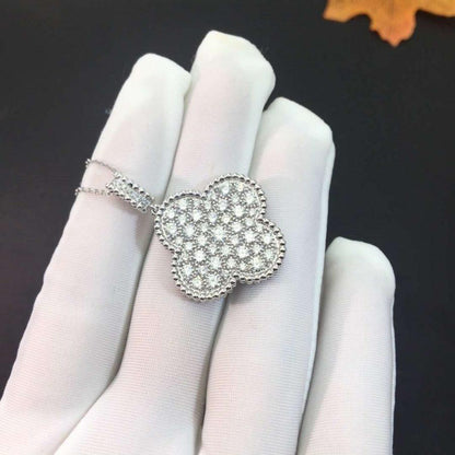 [Camiery]CLOVER 25MM SILVER FULL DIAMOND BIG CLOVER NECKLACE