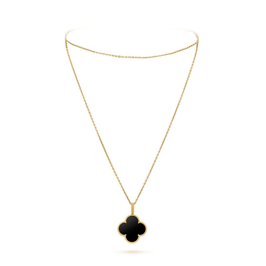 [Camiery]CLOVER 25MM GOLD ONYX BIG CLOVER NECKLACE