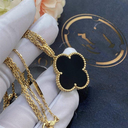 [Camiery]CLOVER 25MM GOLD ONYX BIG CLOVER NECKLACE