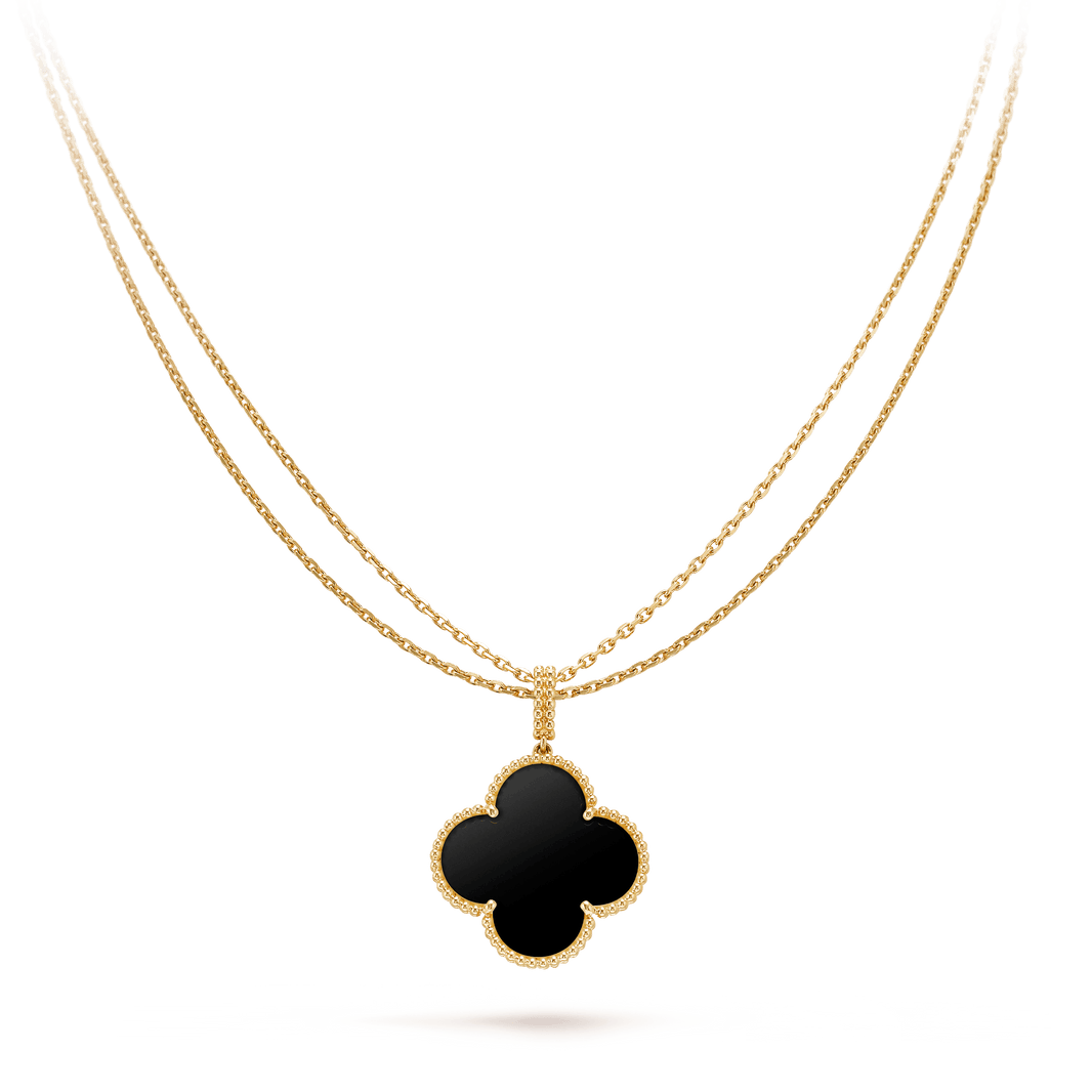 [Camiery]CLOVER 25MM GOLD ONYX BIG CLOVER NECKLACE