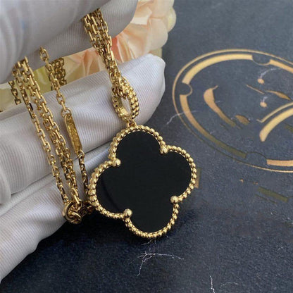 [Camiery]CLOVER 25MM GOLD ONYX BIG CLOVER NECKLACE