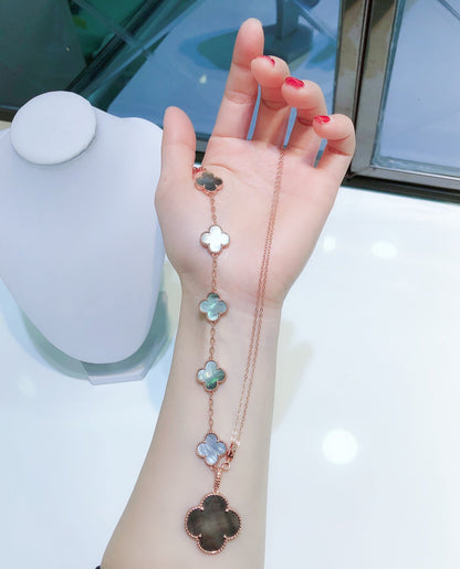 [Camiery]COMBINED BRACELET 5 MOTIFS AND NECKLACE DARK MOP ROSE GOLD
