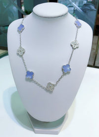 [Camiery]CLOVER 10 MOTIFS CHALCEDONY DIAMONDS SILVER NECKLACE