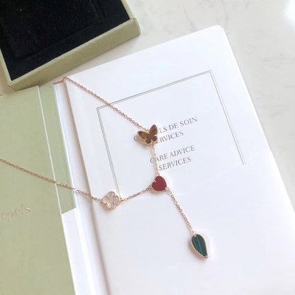 [Camiery]LUCKY SPRING 4 MOTIFS ROSE GOLD NECKLACE