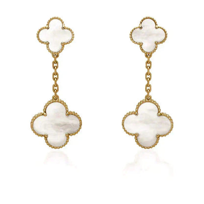 [Camiery]CLOVER 2 MOTIF WHITE MOP EARRINGS